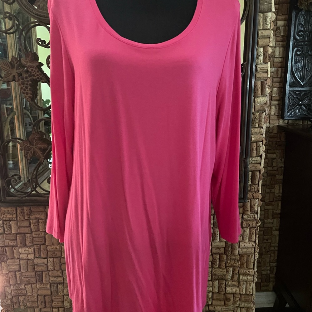 New w Tag JM Collection Silky Soft Knit Hot Pink Oversized 3/4 Sleeve Tunic 1X